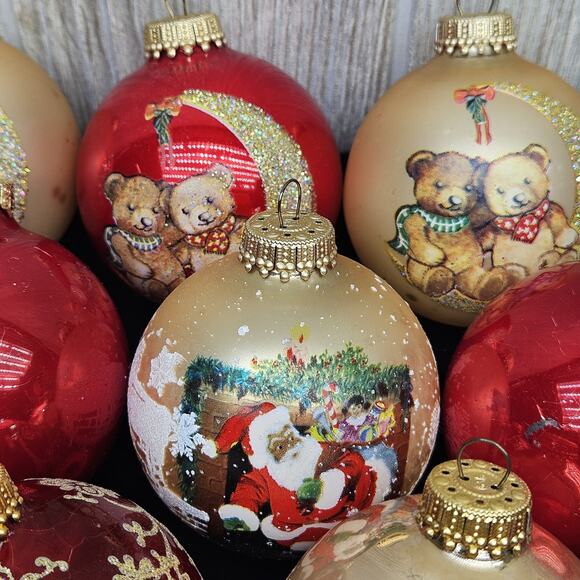 Vintage‎ 34 Pc Glass Christmas Ornaments Embellished Santa Cardinal Krebs O'well - Picture 11 of 15